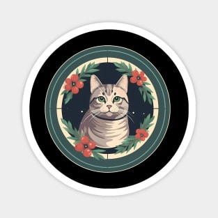 American Shorthair Cat Floral Ornament Magnet